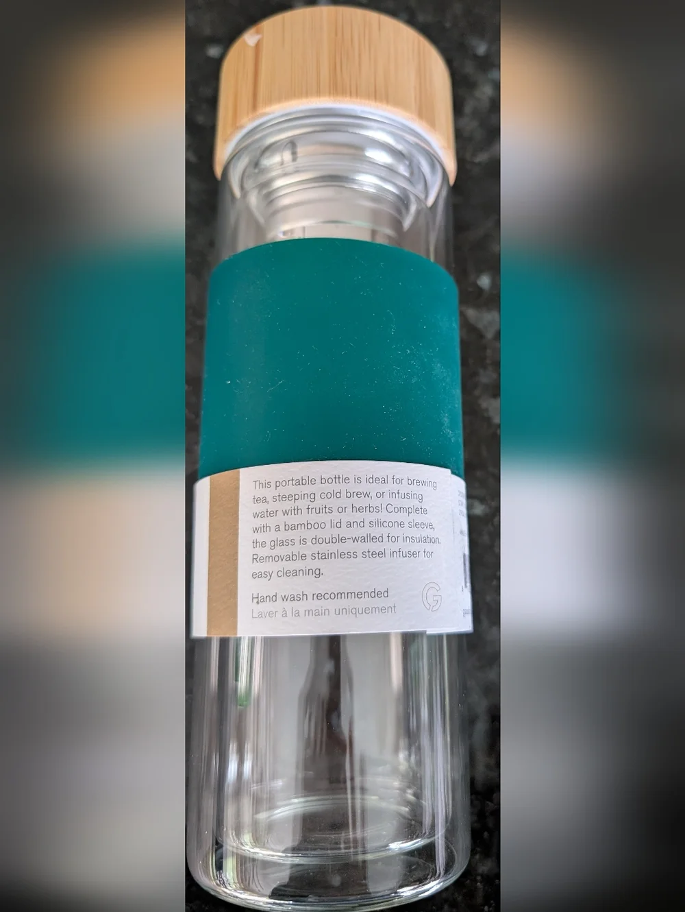 Citizen Teal Glass Infuser Bottle with Bamboo Lid - Picture 3 of 5